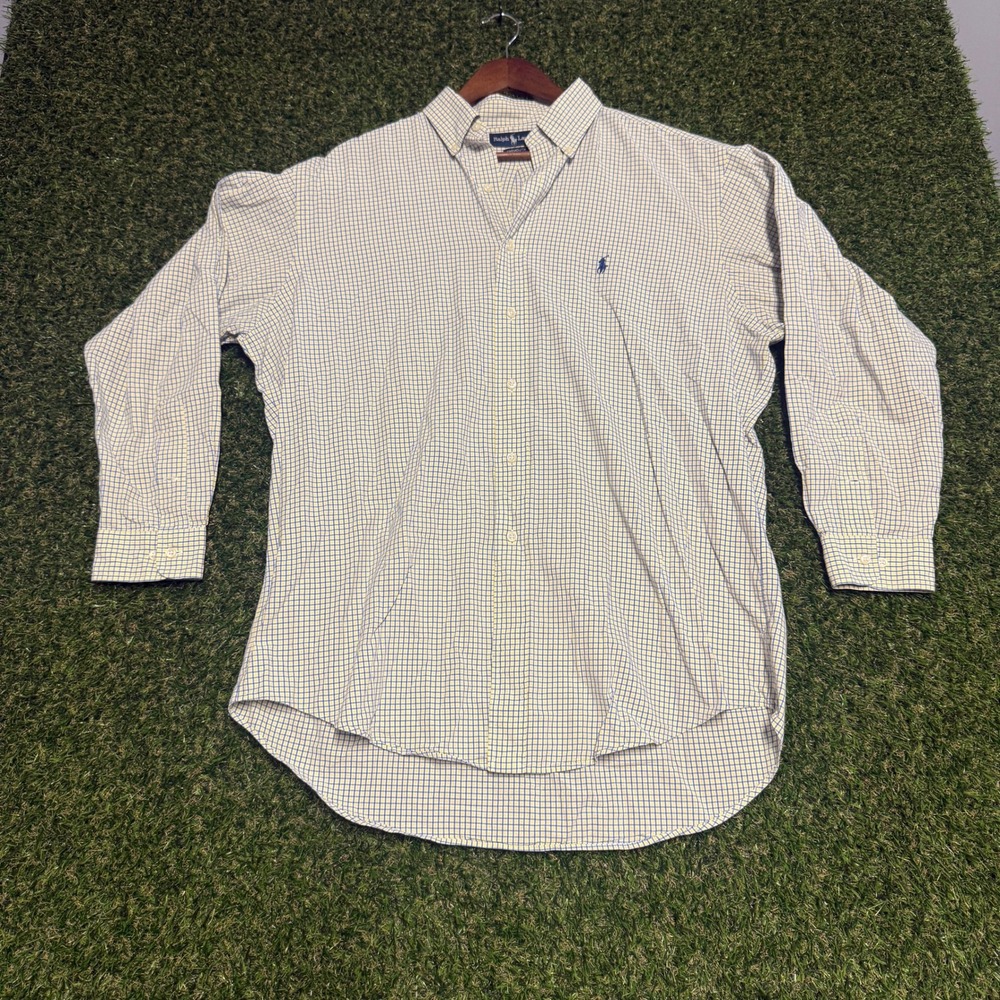 Ralph Lauren Yarmouth Mens 16.5 32/33 Blue Yellow Check Cotton Button Down Shirt